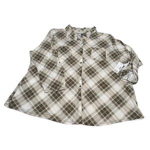 NWT Catherines Women’s Plaid Button Up Polyester Top Blouse Plus 4X With Pockets